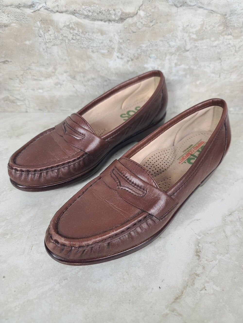 SAS Tripad Comfort Brown Leather Classic Moc Toe Penny Loafers Slip-On Shoes 6.5